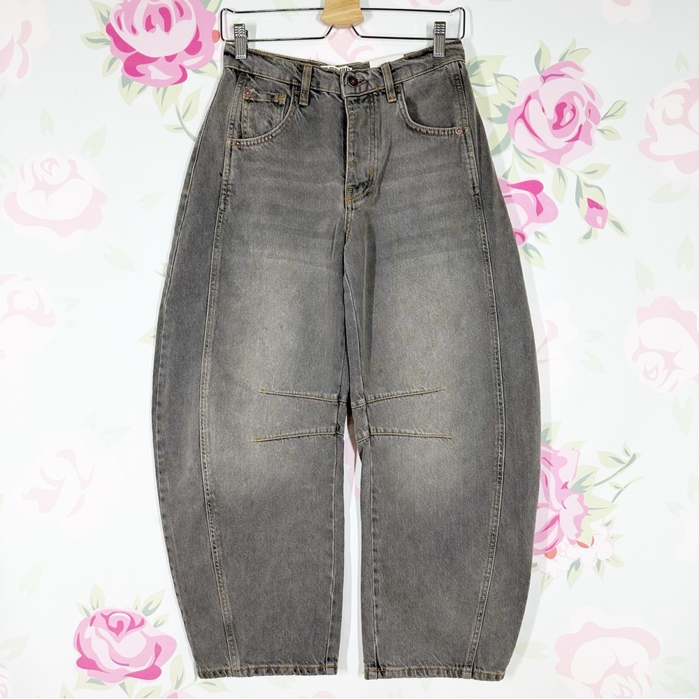 Free People We The Free Lucky You Mid Rise Barrel Gray Archive Jeans 24